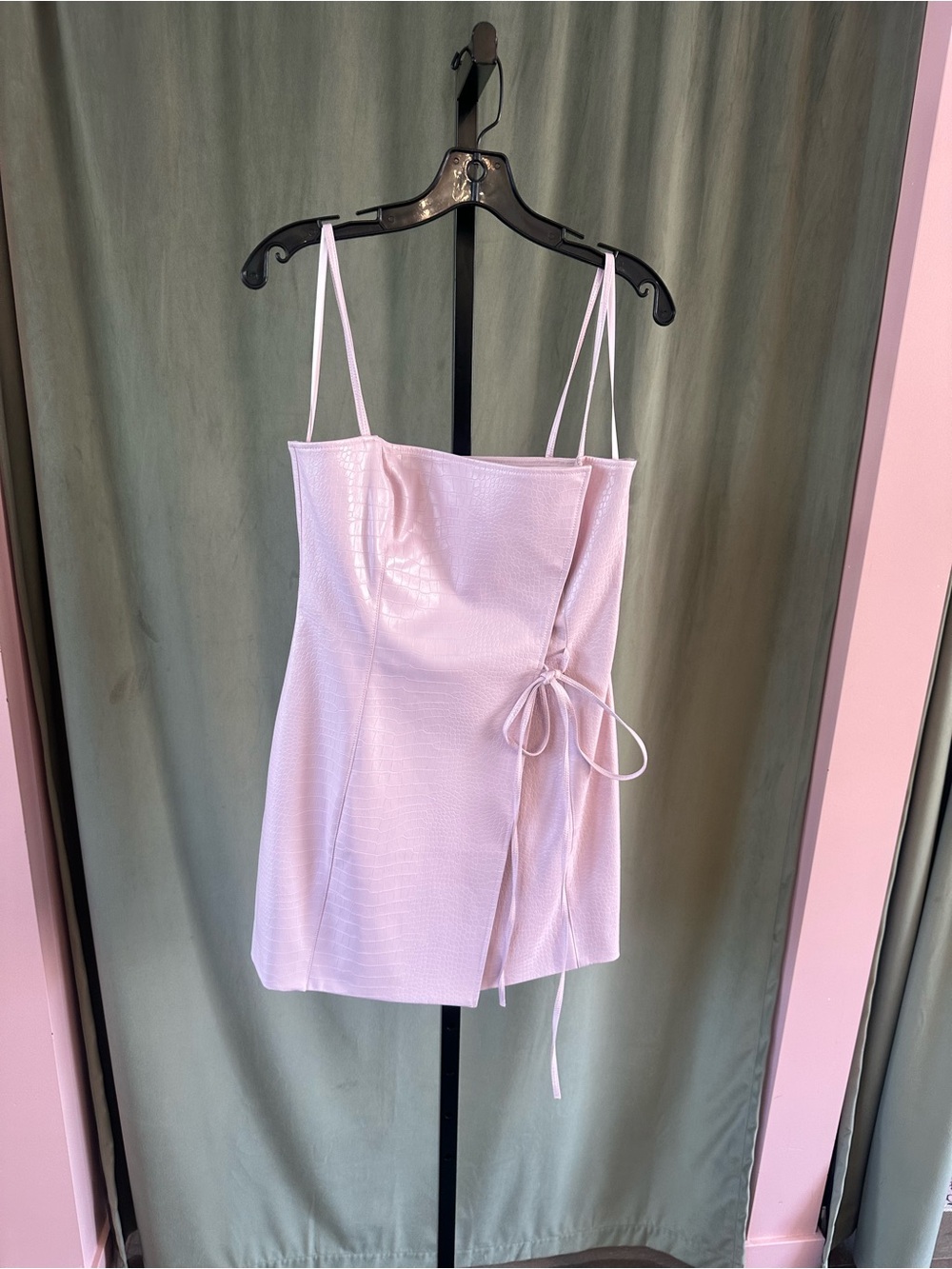 BCBGMaxAzria Blush Pink Croc-Embossed Square Neckline Mini Dress